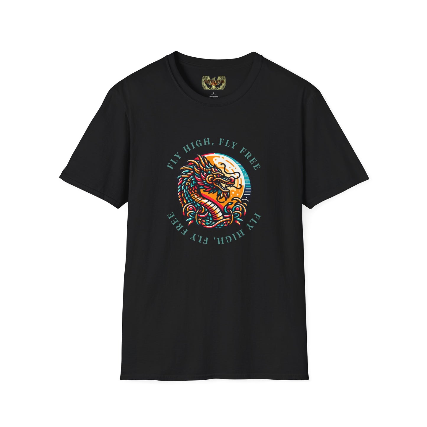 Dragon Graphic T-Shirt - 'Fly High, Fly Free' Unisex Softstyle Tee