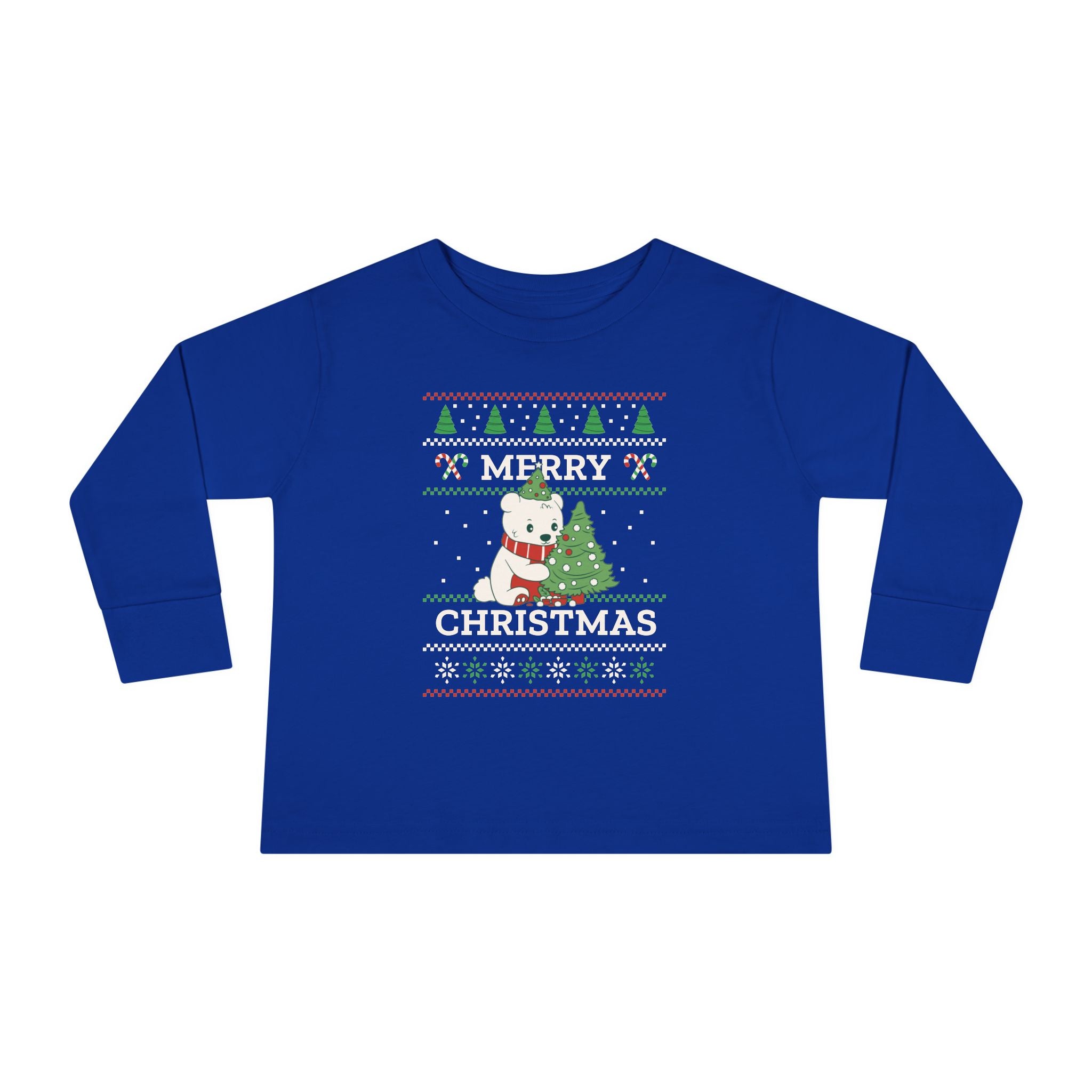 Toddler Long Sleeve Tee — Merry Christmas Snowman & Tree Holiday Shirt for Kids