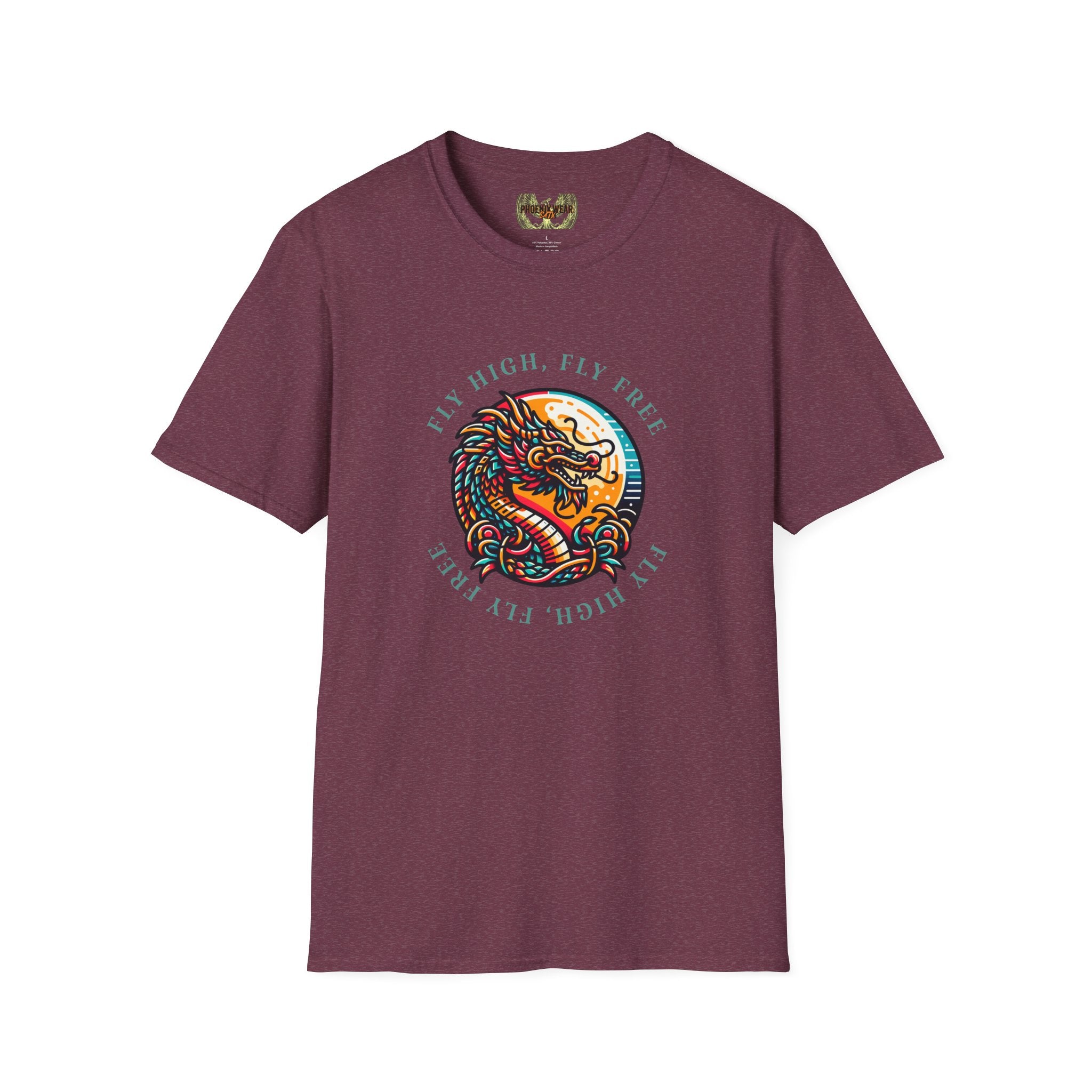 Dragon Graphic T-Shirt - 'Fly High, Fly Free' Unisex Softstyle Tee