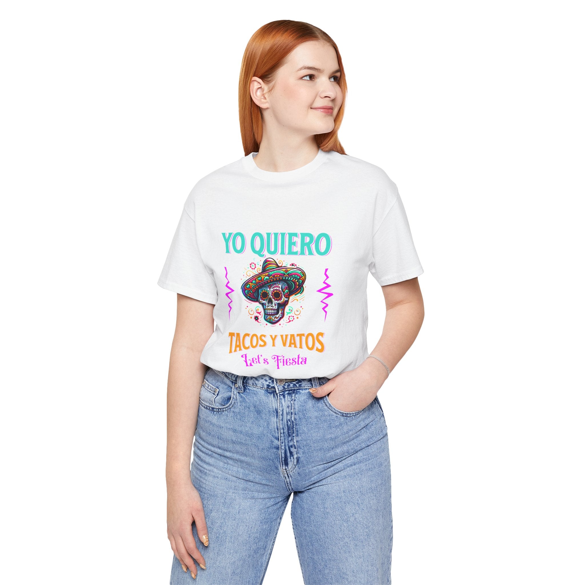 Yo Quiero Tacos y Vatos Skull Sombrero Fiesta Shirt Lightwieght