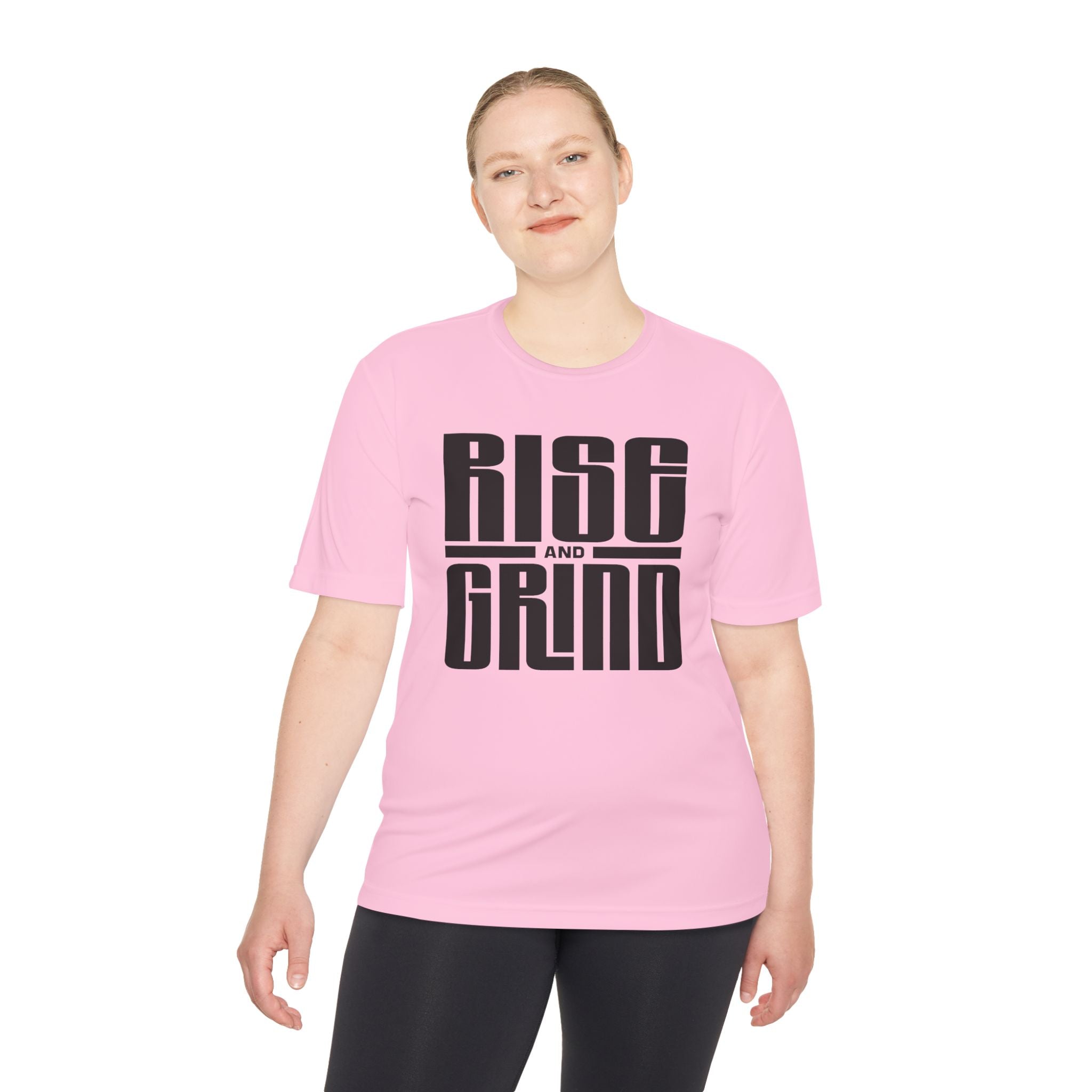 Rise and Grind Moisture-Wicking Tee — Motivational Fitness Shirt