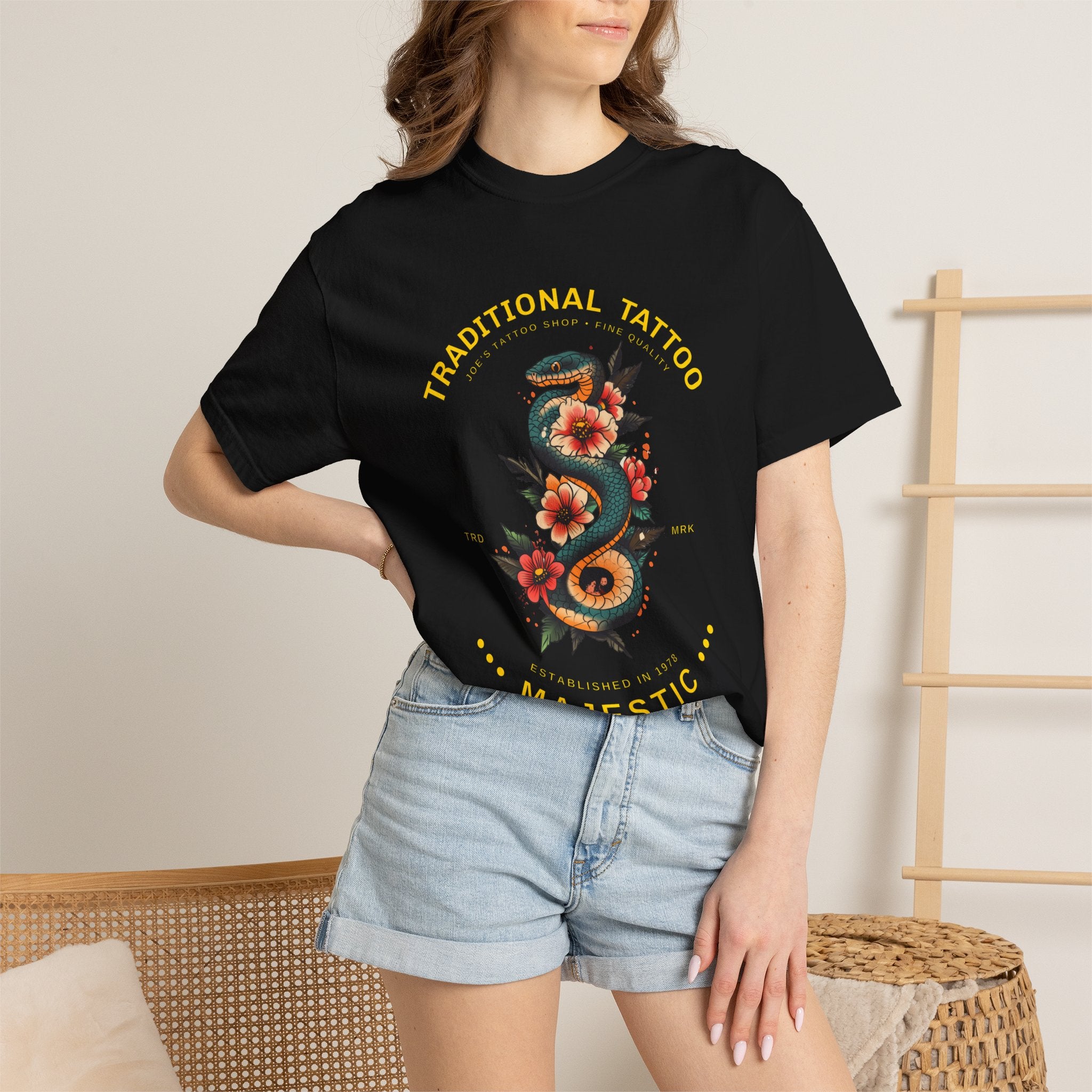 Tattoo Garden Snake T-Shirt — Majestic Traditional Tattoo Graphic Tee