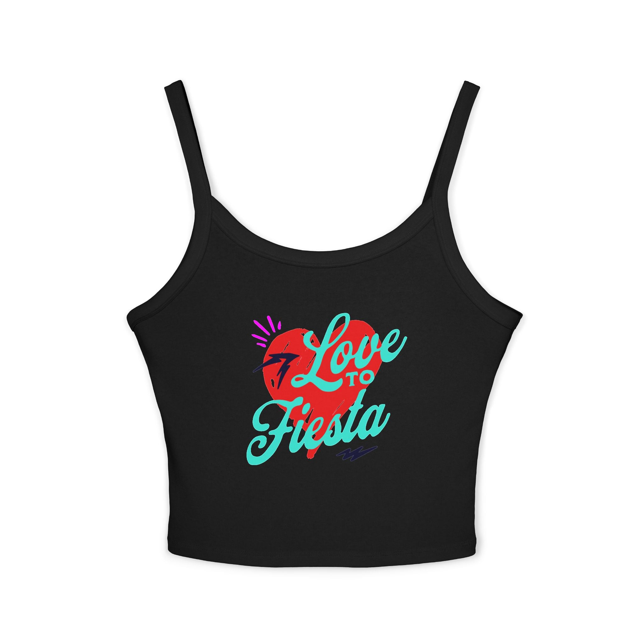 Fiesta Love Crop Tank — "Love to Fiesta" Women's Spaghetti Strap Tank