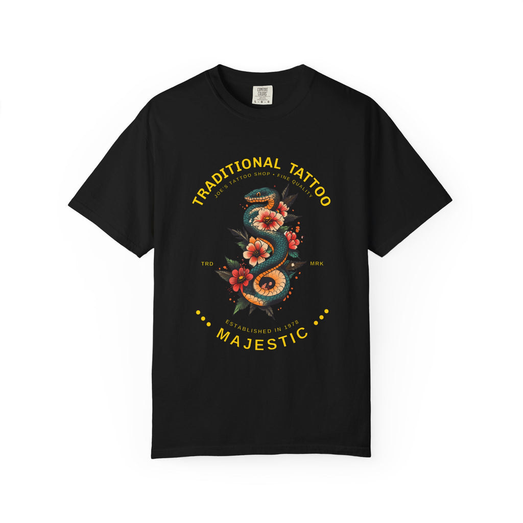 Tattoo Garden Snake T-Shirt — Majestic Traditional Tattoo Graphic Tee