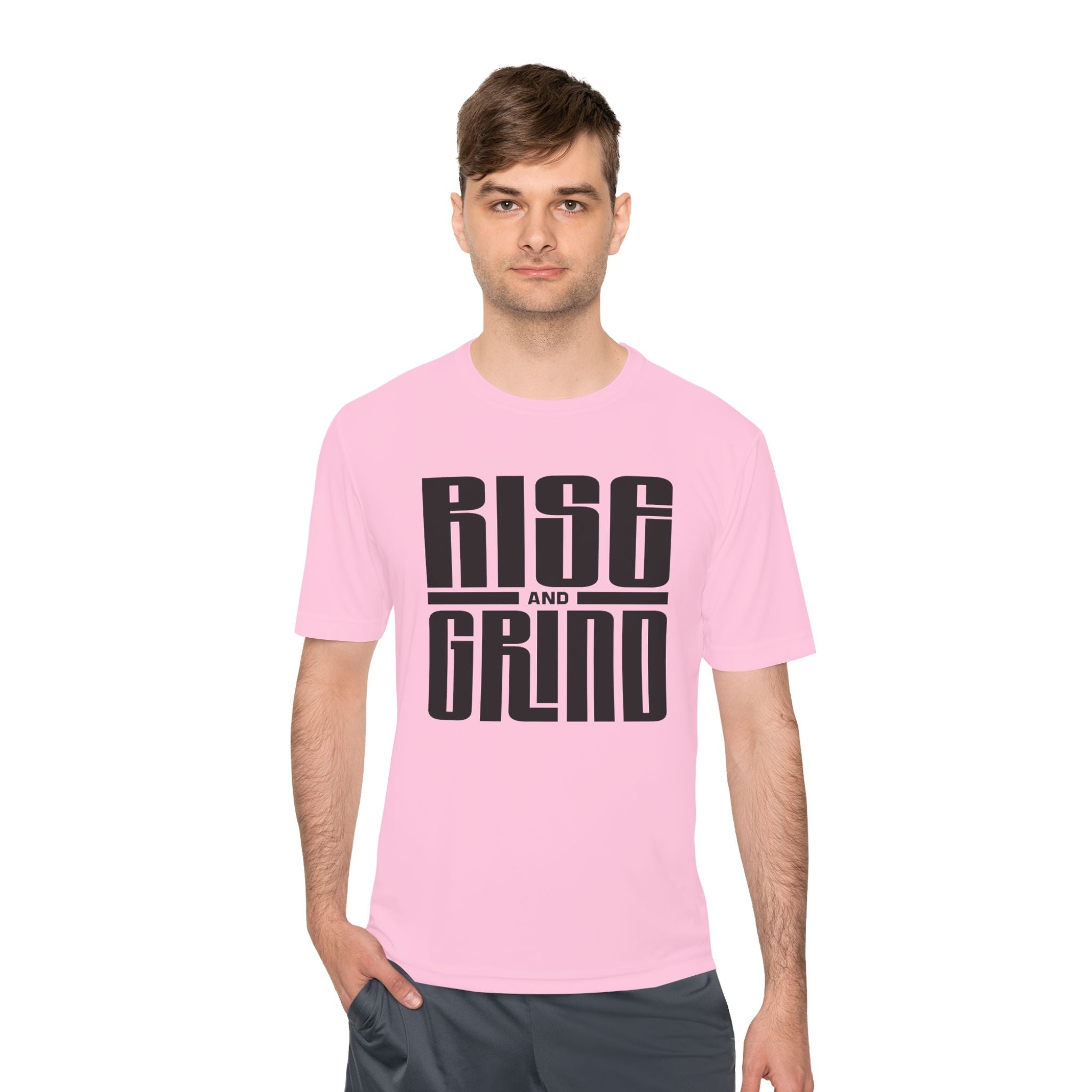 Rise and Grind Moisture-Wicking Tee — Motivational Fitness Shirt