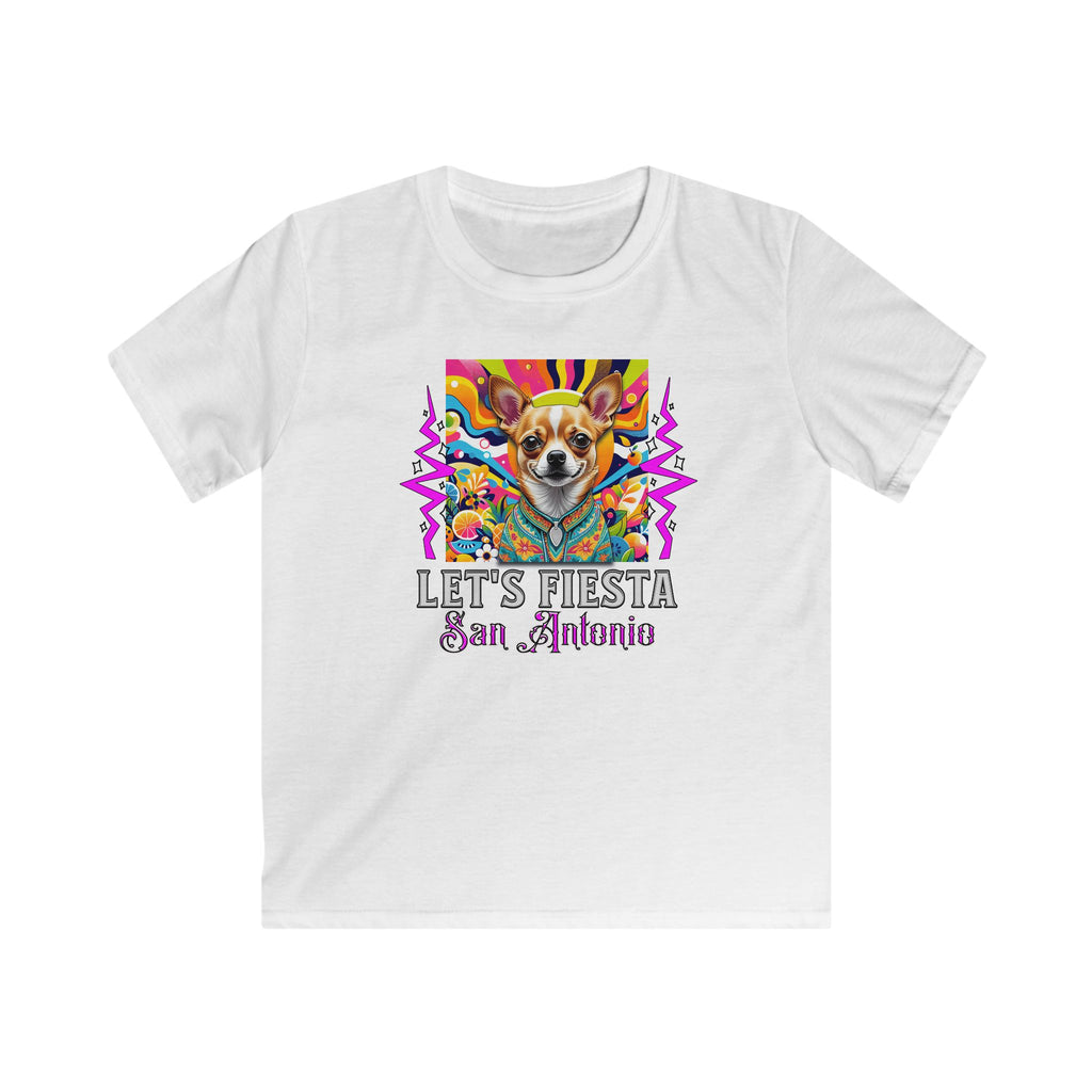 Kids Tee — "Let’s Fiesta San Antonio" Colorful Chihuahua Party Graphic