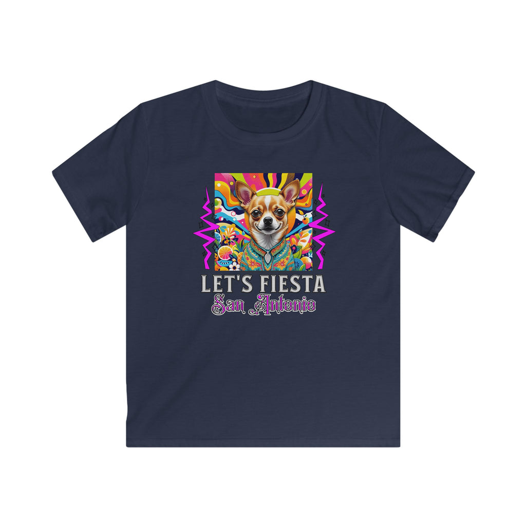 Kids Tee — "Let’s Fiesta San Antonio" Colorful Chihuahua Party Graphic