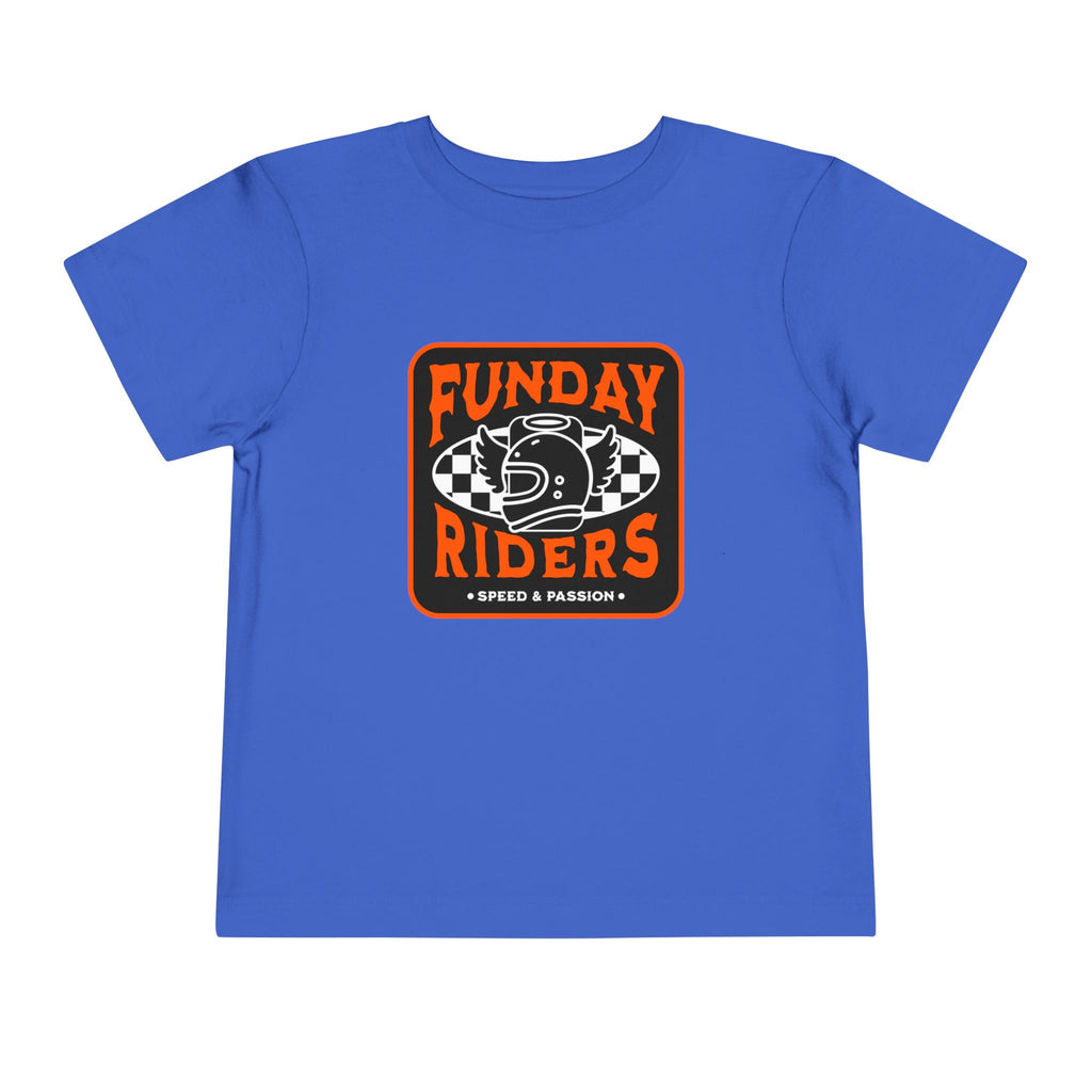 Toddler Tee — “Funday Riders” Motorcycle Helmet Graphic
