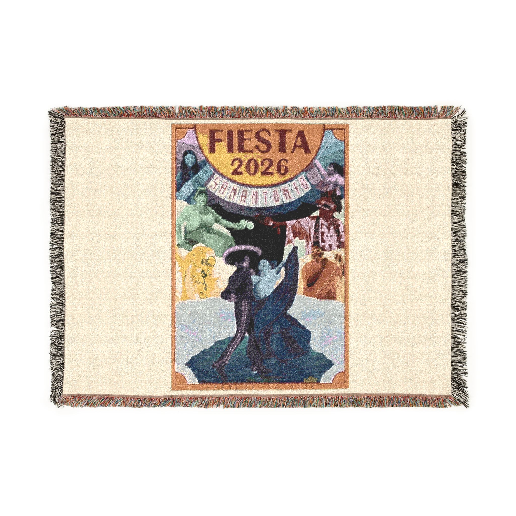 Fiesta 2026 Woven Blanket — Vintage Festival Poster Throw
