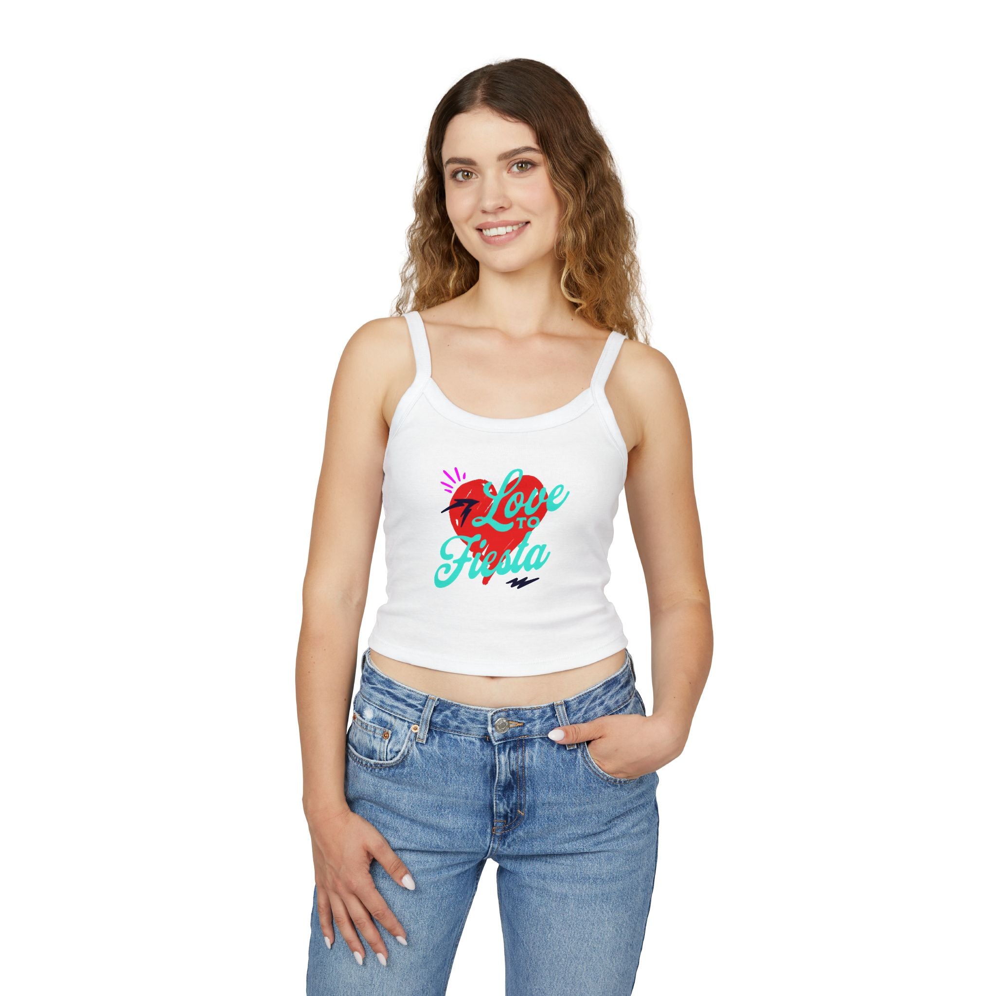 Fiesta Love Crop Tank — "Love to Fiesta" Women's Spaghetti Strap Tank