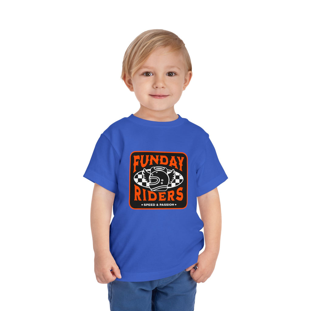 Toddler Tee — “Funday Riders” Motorcycle Helmet Graphic
