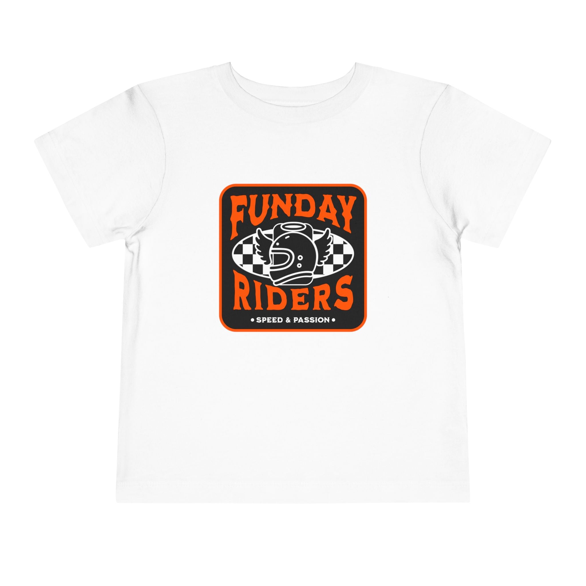 Toddler Tee — “Funday Riders” Motorcycle Helmet Graphic