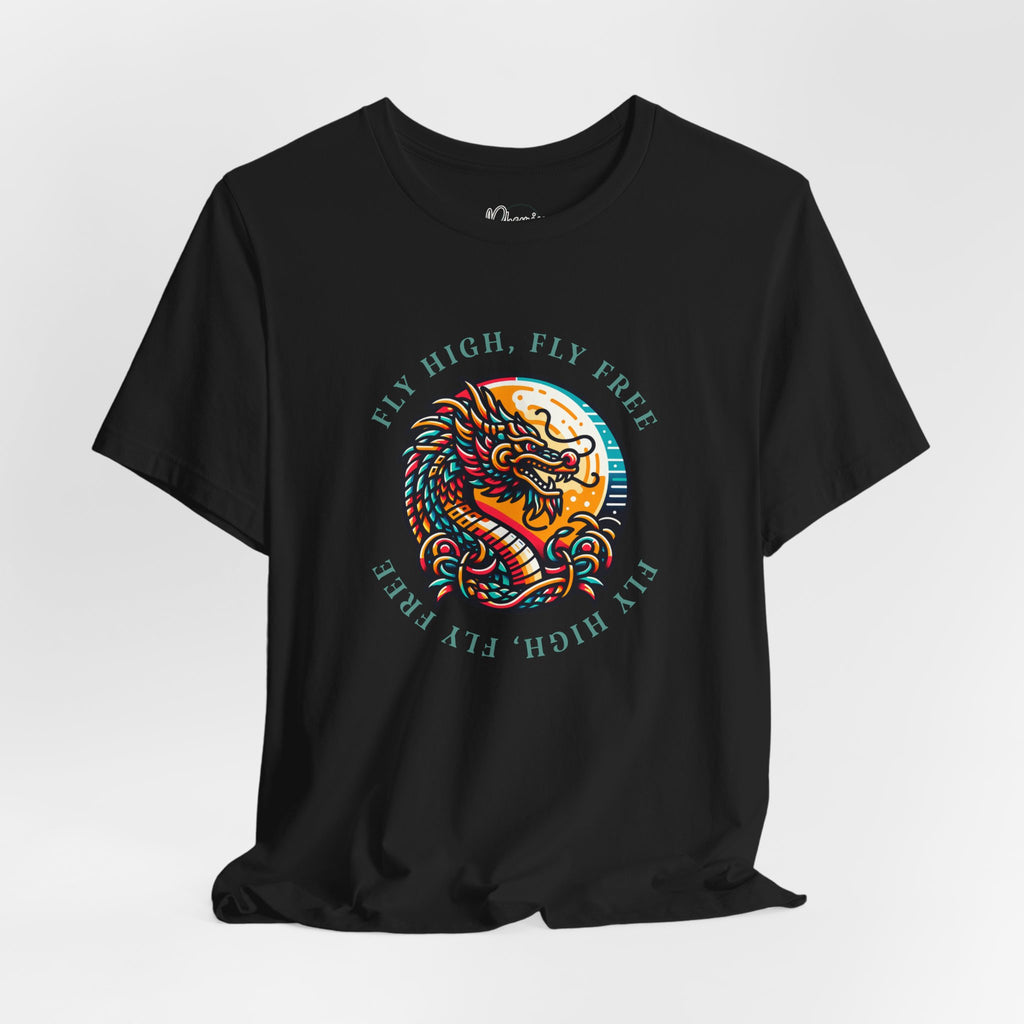 Fly High, Fly Free Dragon Tee — Vintage Sunset Graphic T-Shirt