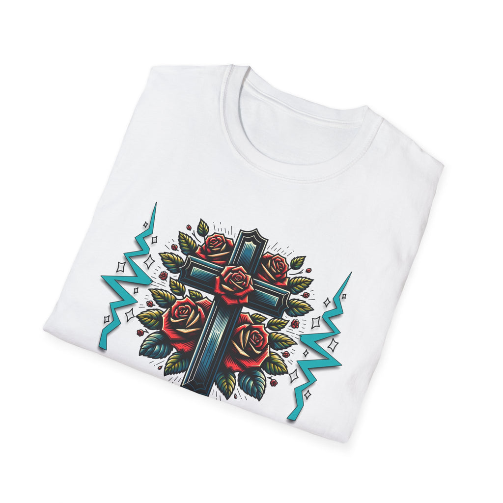 Let’s Fiesta San Antonio T-Shirt — Rose Cross Tattoo Style Fiesta Tee