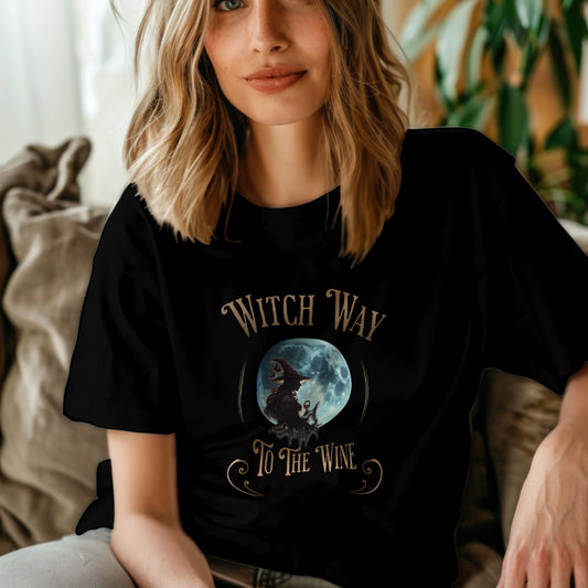 Witch Way to the Wine Tee for Halloween and Wine Lovers - Phoenix Wear SATX