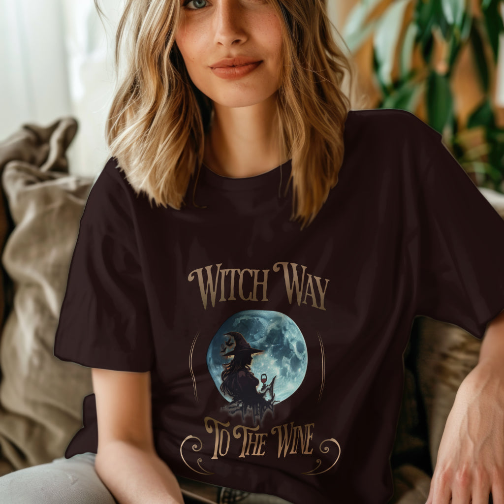 Witch Way to the Wine Tee for Halloween and Wine Lovers - Phoenix Wear SATX