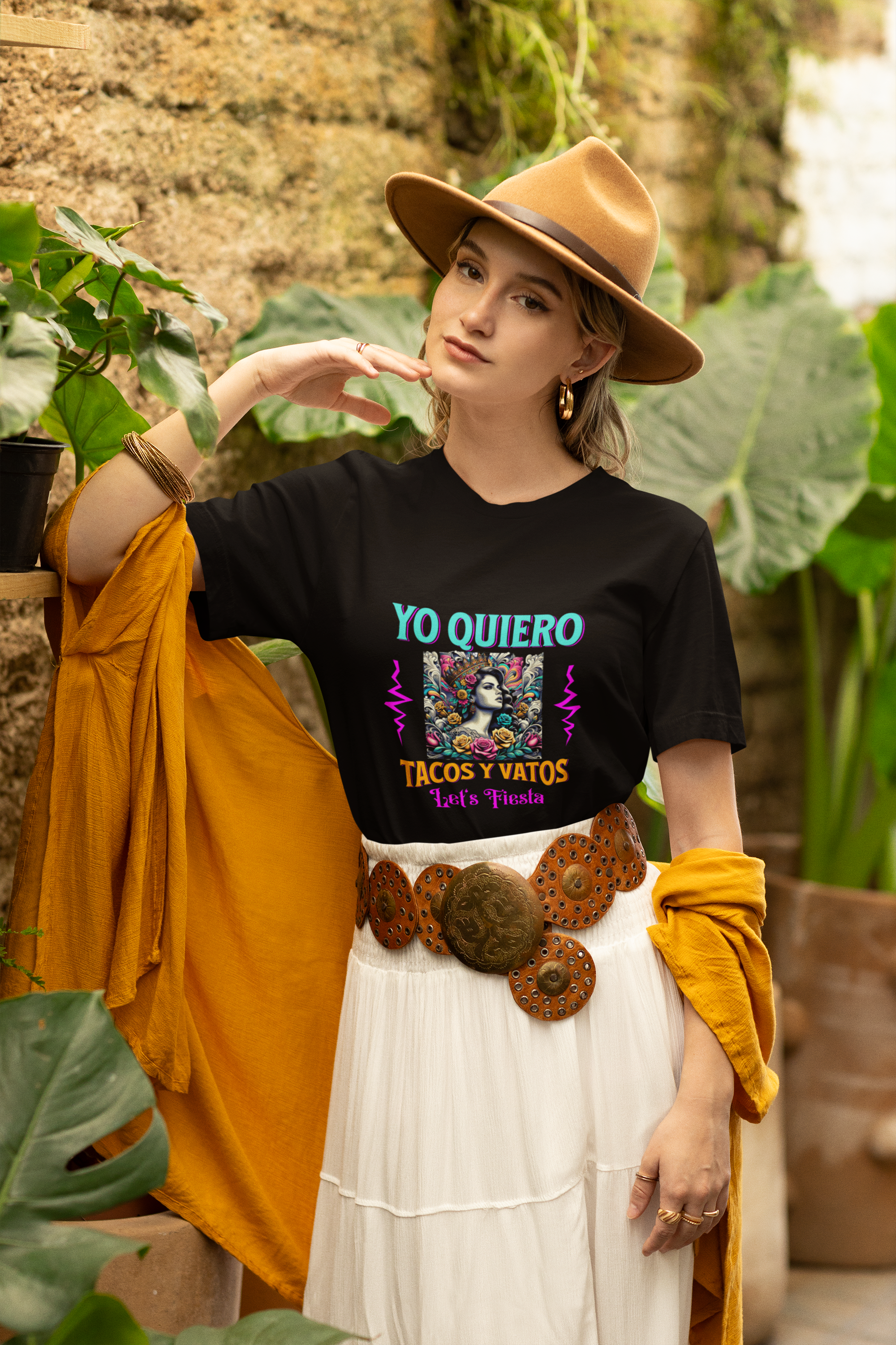 Yo Quiero Tacos y Vatos Skull Sombrero Fiesta Shirt Lightwieght