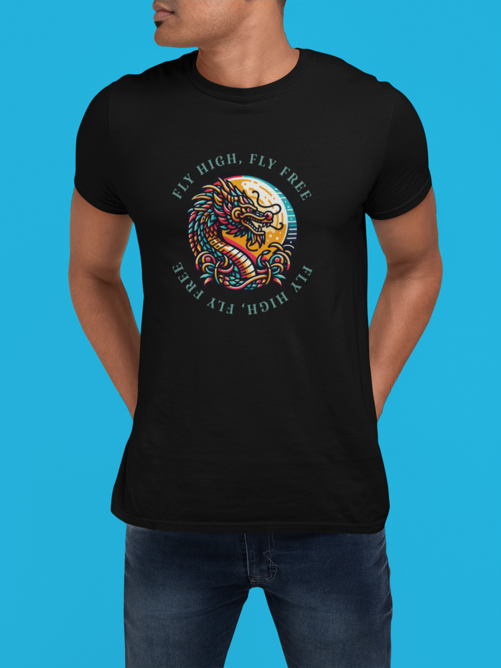 Fly High, Fly Free Dragon Tee — Vintage Sunset Graphic T-Shirt