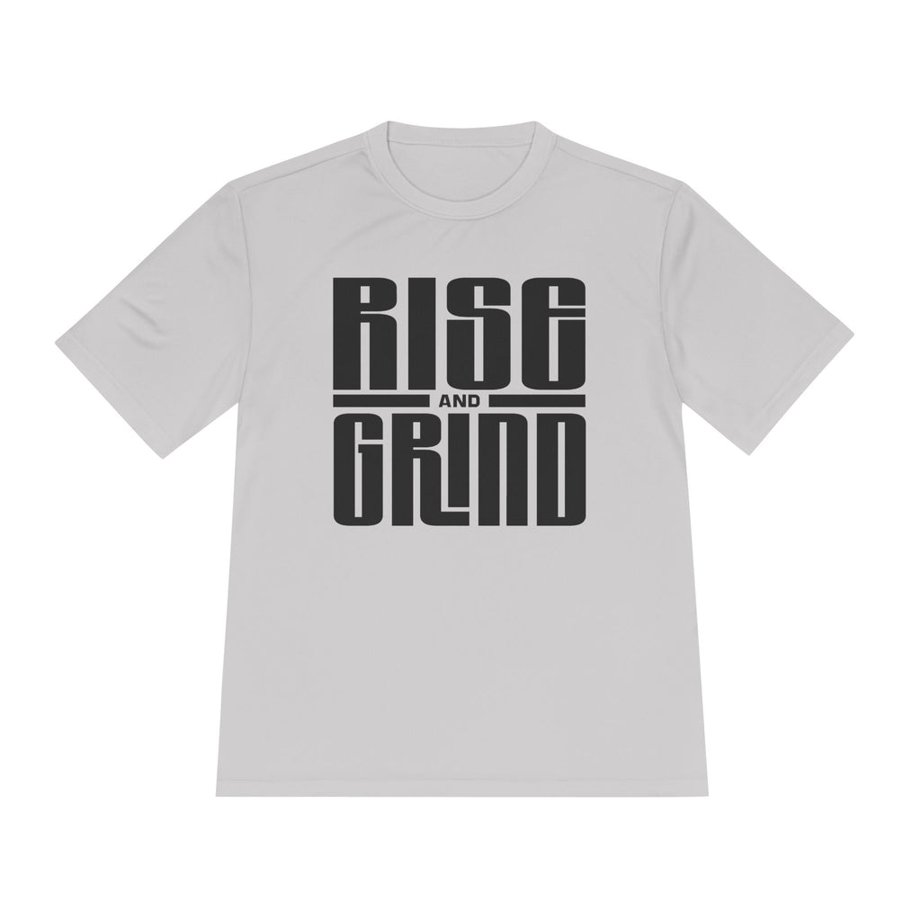 Rise and Grind Moisture-Wicking Tee — Motivational Fitness Shirt
