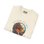 Dragon Graphic T-Shirt - 'Fly High, Fly Free' Unisex Softstyle Tee