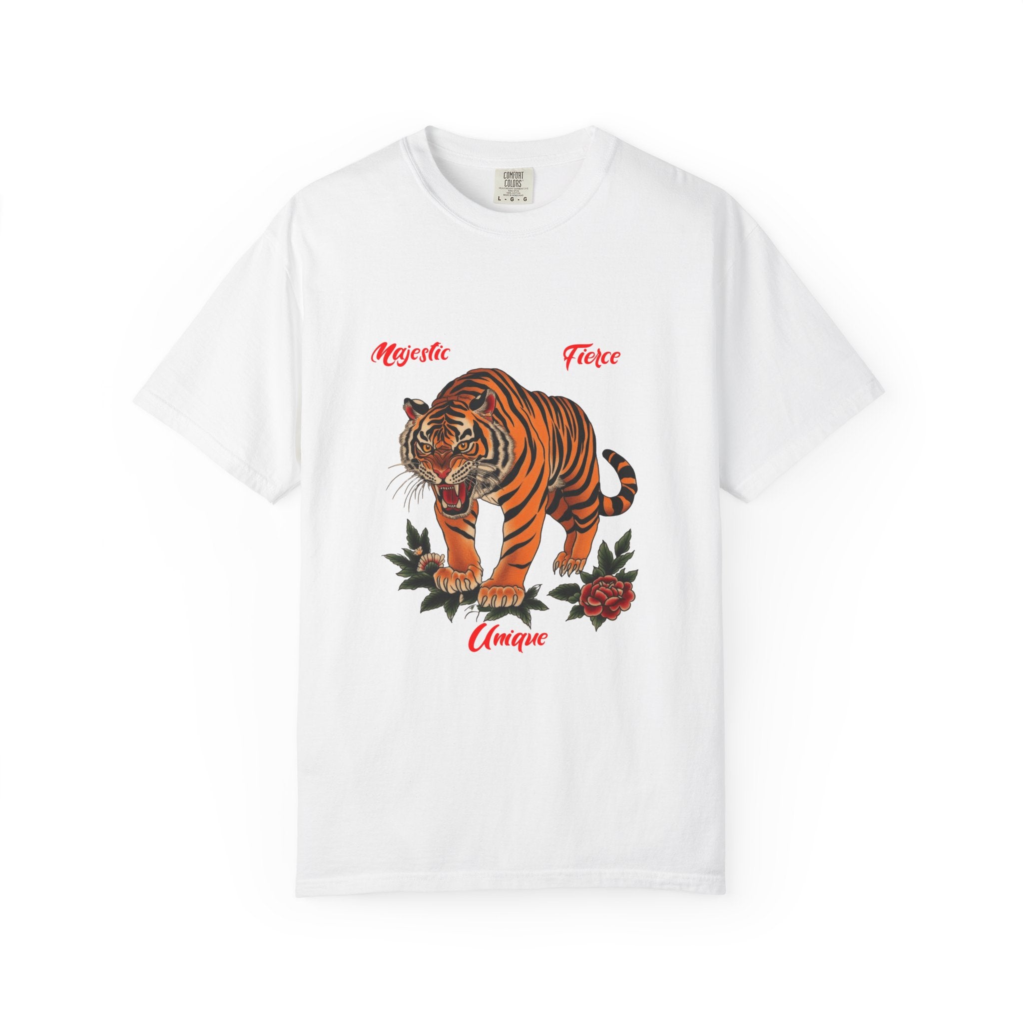 Vintage Roaring Tiger Floral Tattoo T-Shirt