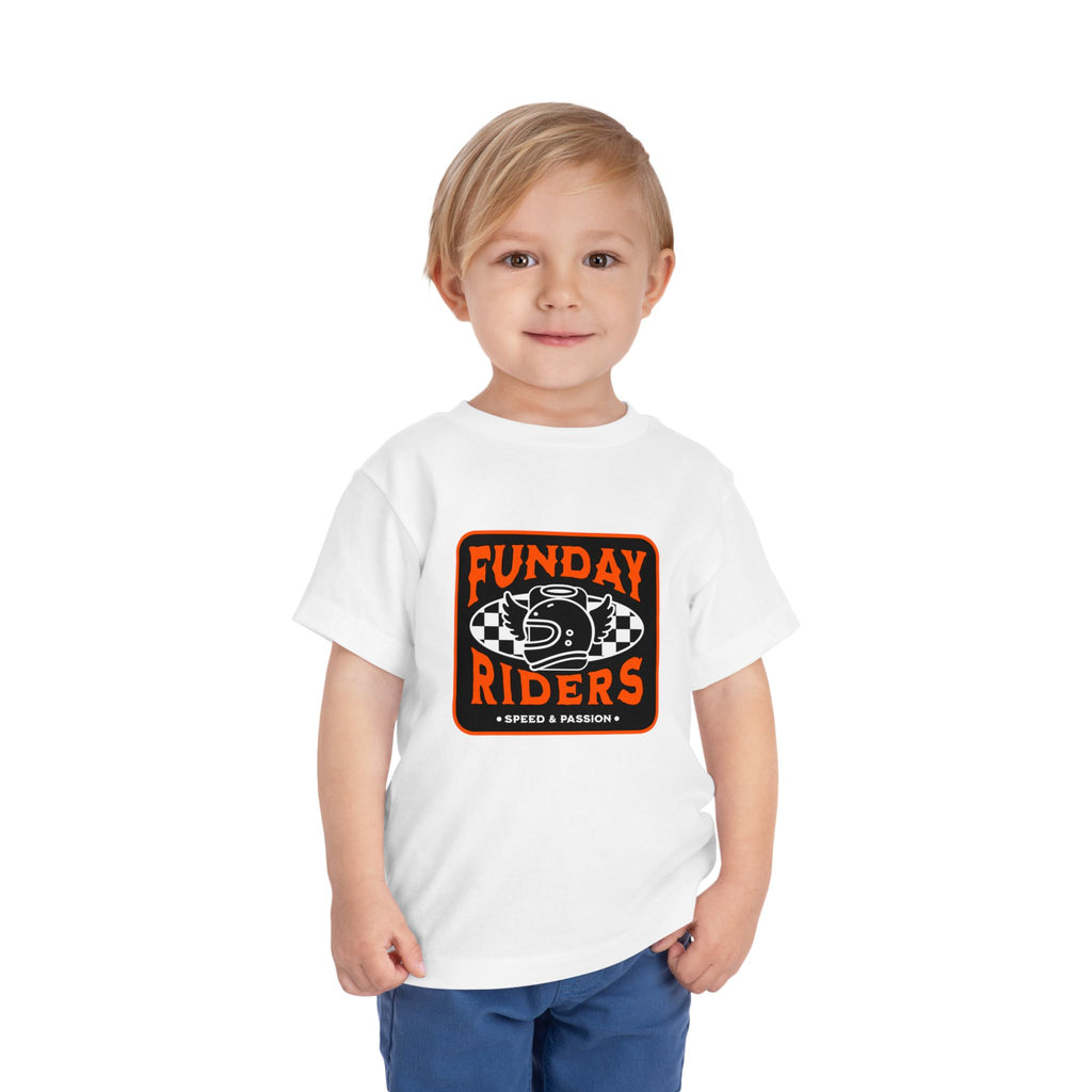 Toddler Tee — “Funday Riders” Motorcycle Helmet Graphic