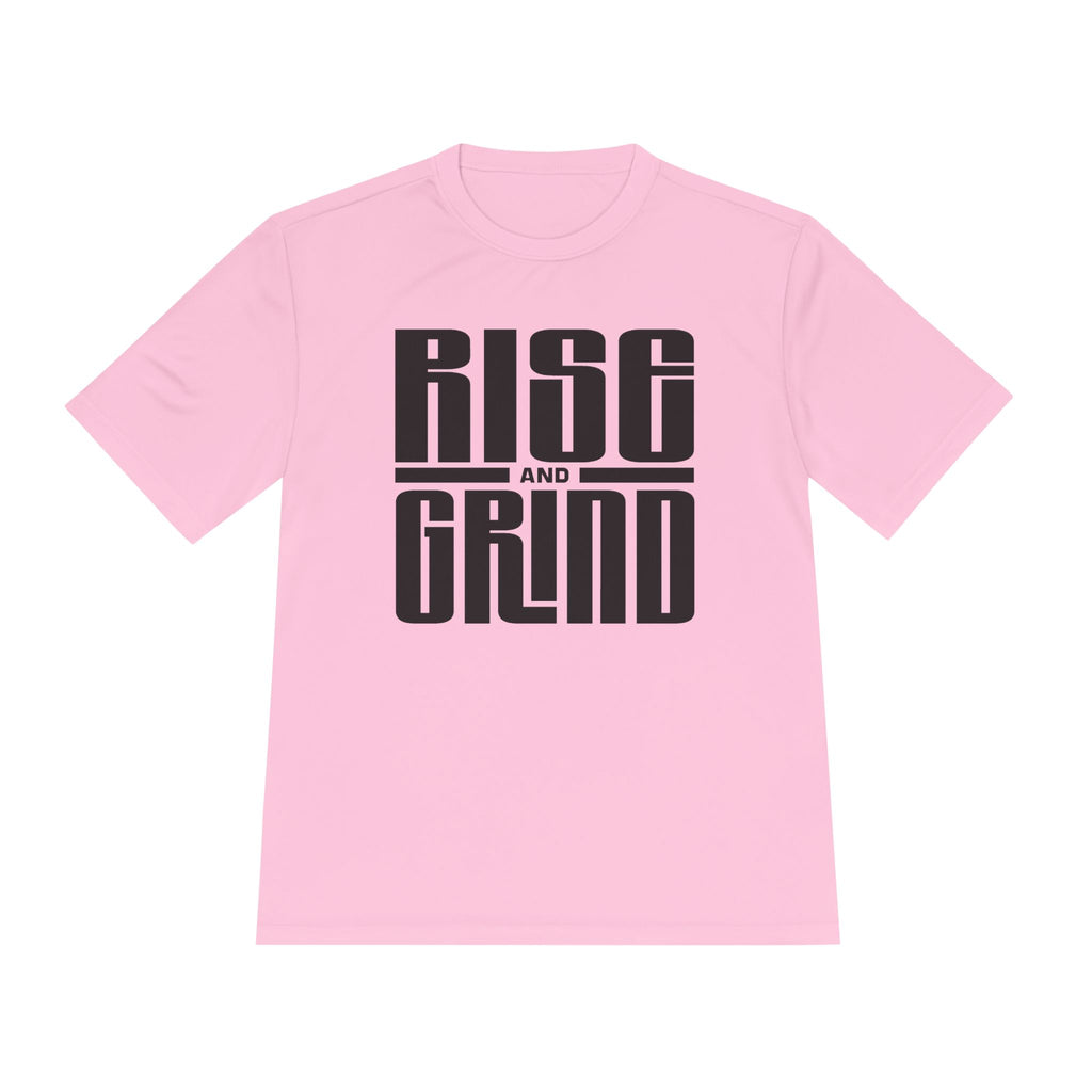 Rise and Grind Moisture-Wicking Tee — Motivational Fitness Shirt