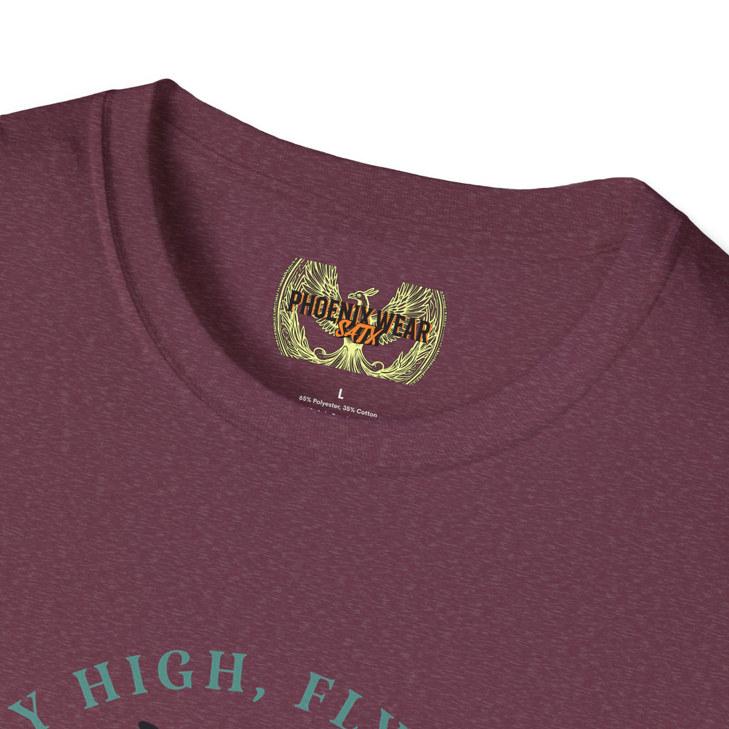 Dragon Graphic T-Shirt - 'Fly High, Fly Free' Unisex Softstyle Tee