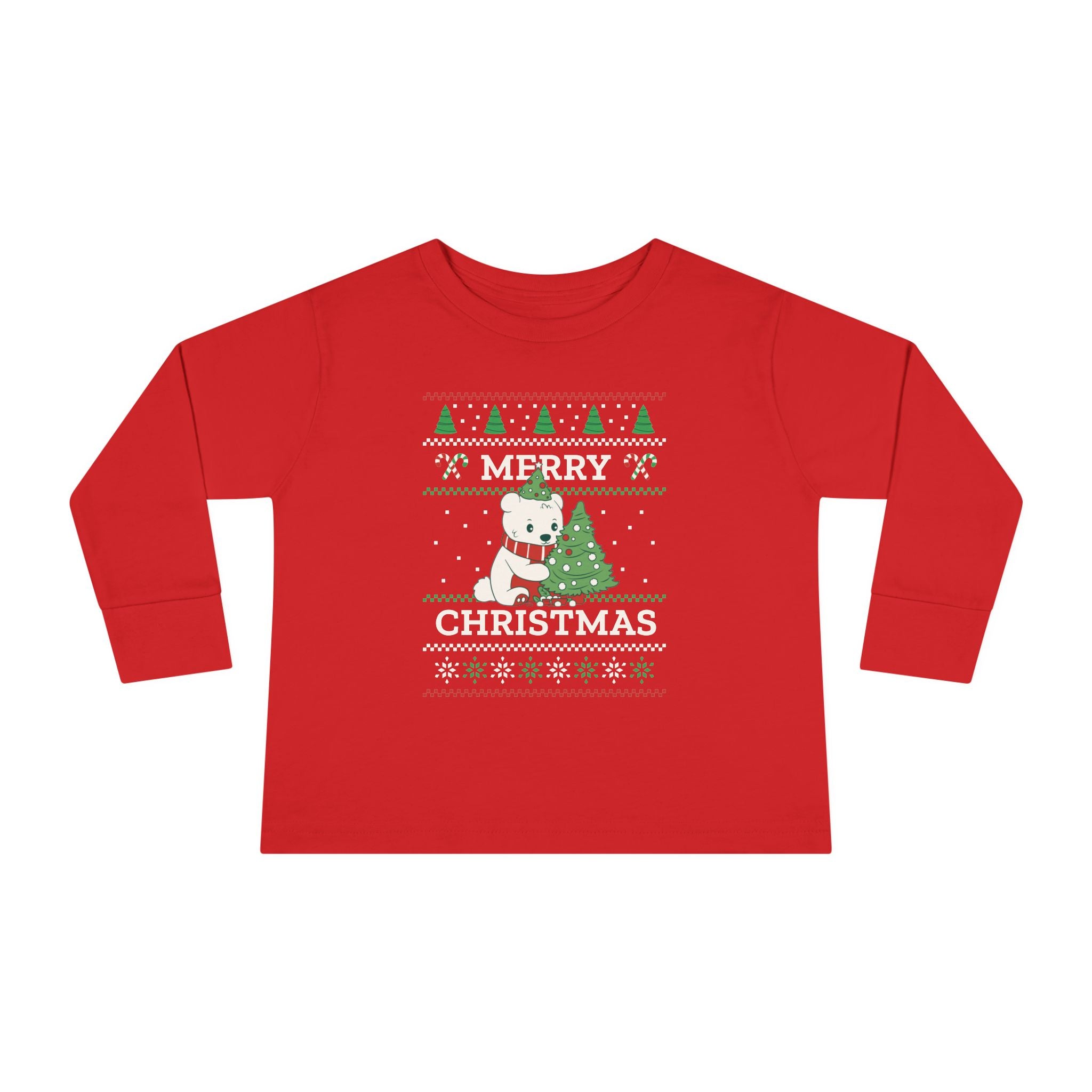 Toddler Long Sleeve Tee — Merry Christmas Snowman & Tree Holiday Shirt for Kids