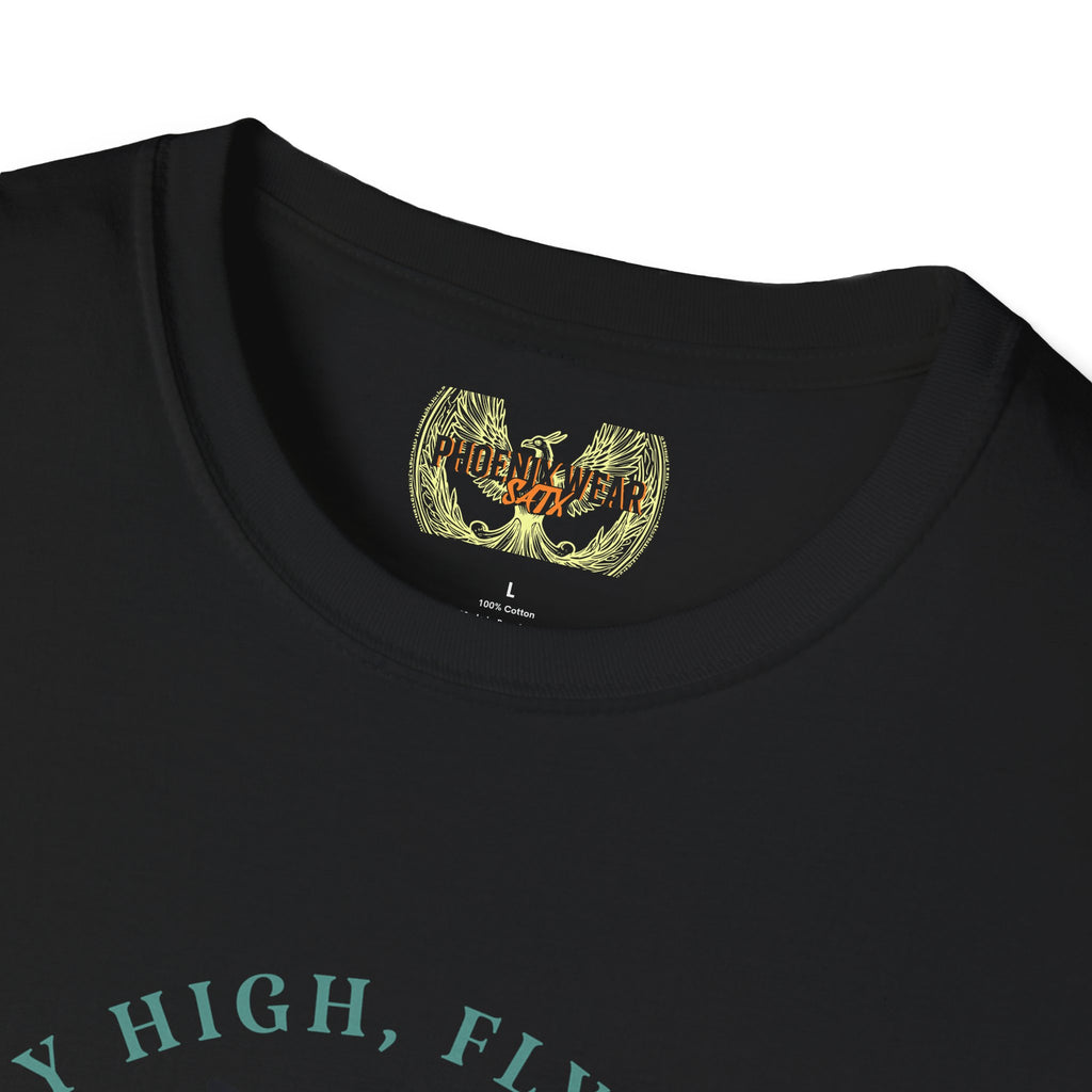 Dragon Graphic T-Shirt - 'Fly High, Fly Free' Unisex Softstyle Tee
