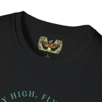 Dragon Graphic T-Shirt - 'Fly High, Fly Free' Unisex Softstyle Tee