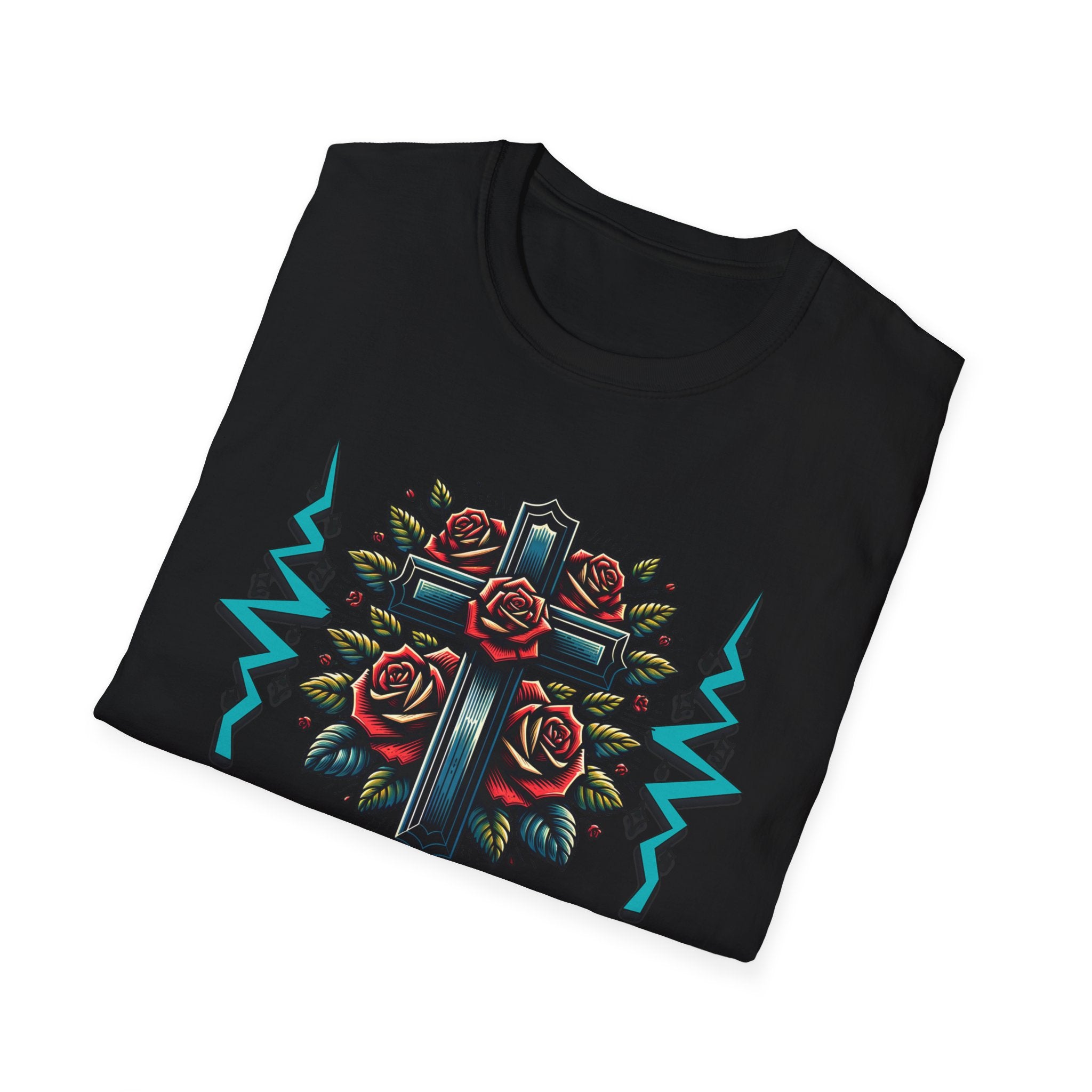 Let’s Fiesta San Antonio T-Shirt — Rose Cross Tattoo Style Fiesta Tee