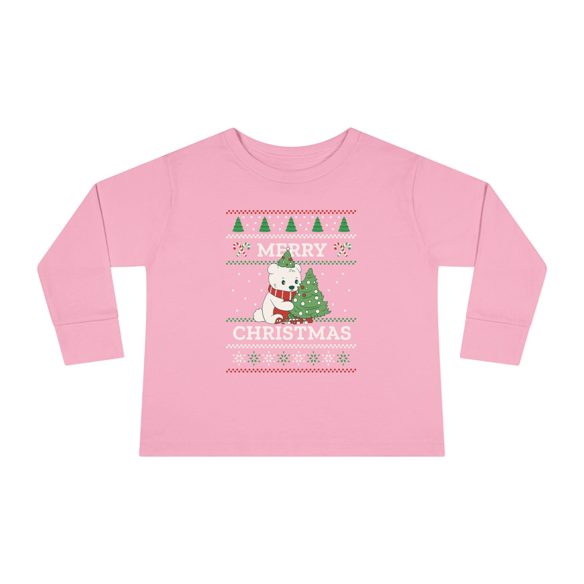 Toddler Long Sleeve Tee — Merry Christmas Snowman & Tree Holiday Shirt for Kids