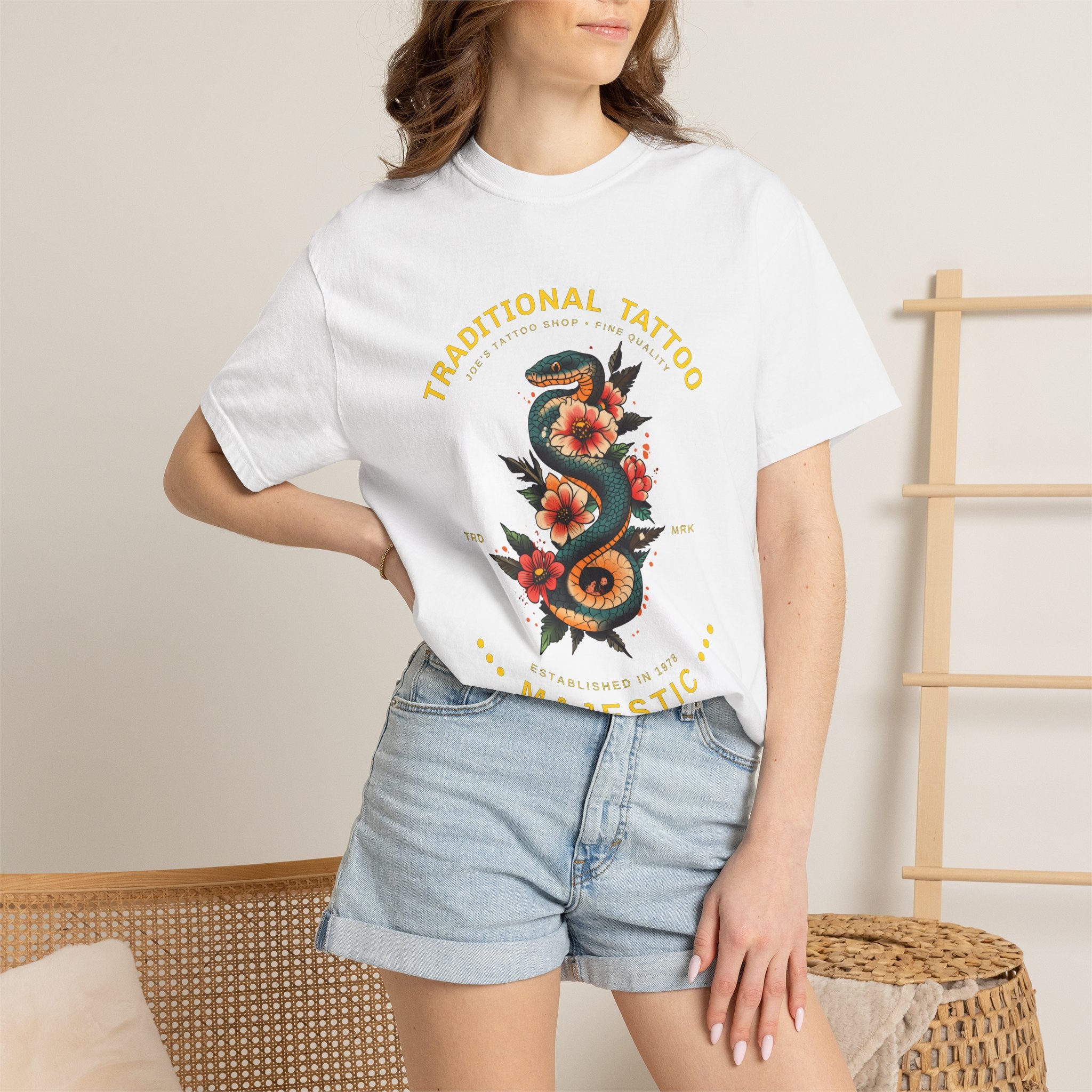 Tattoo Garden Snake T-Shirt — Majestic Traditional Tattoo Graphic Tee