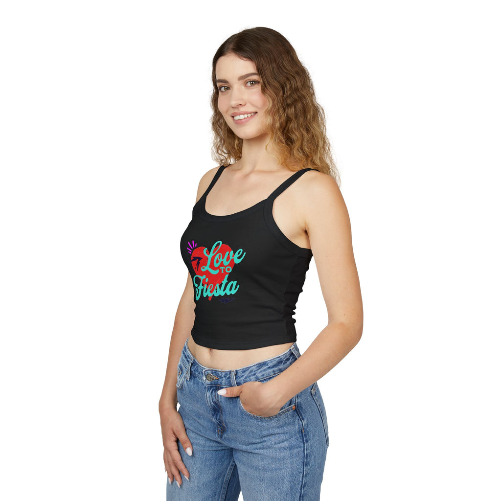 Fiesta Love Crop Tank — "Love to Fiesta" Women's Spaghetti Strap Tank