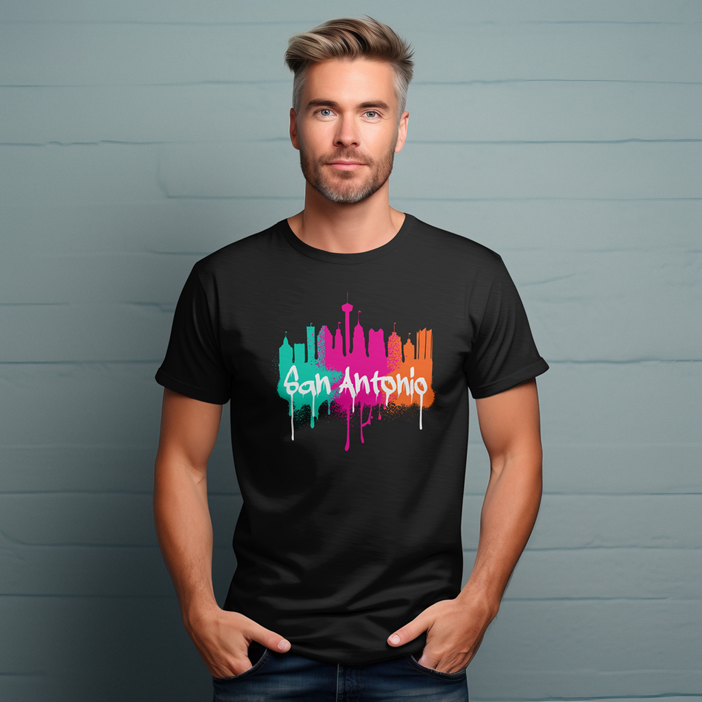 San Antonio Cityscape T-Shirt — Colorful Graffiti Fiesta Theme Tee