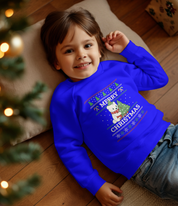 Toddler Long Sleeve Tee — Merry Christmas Snowman & Tree Holiday Shirt for Kids