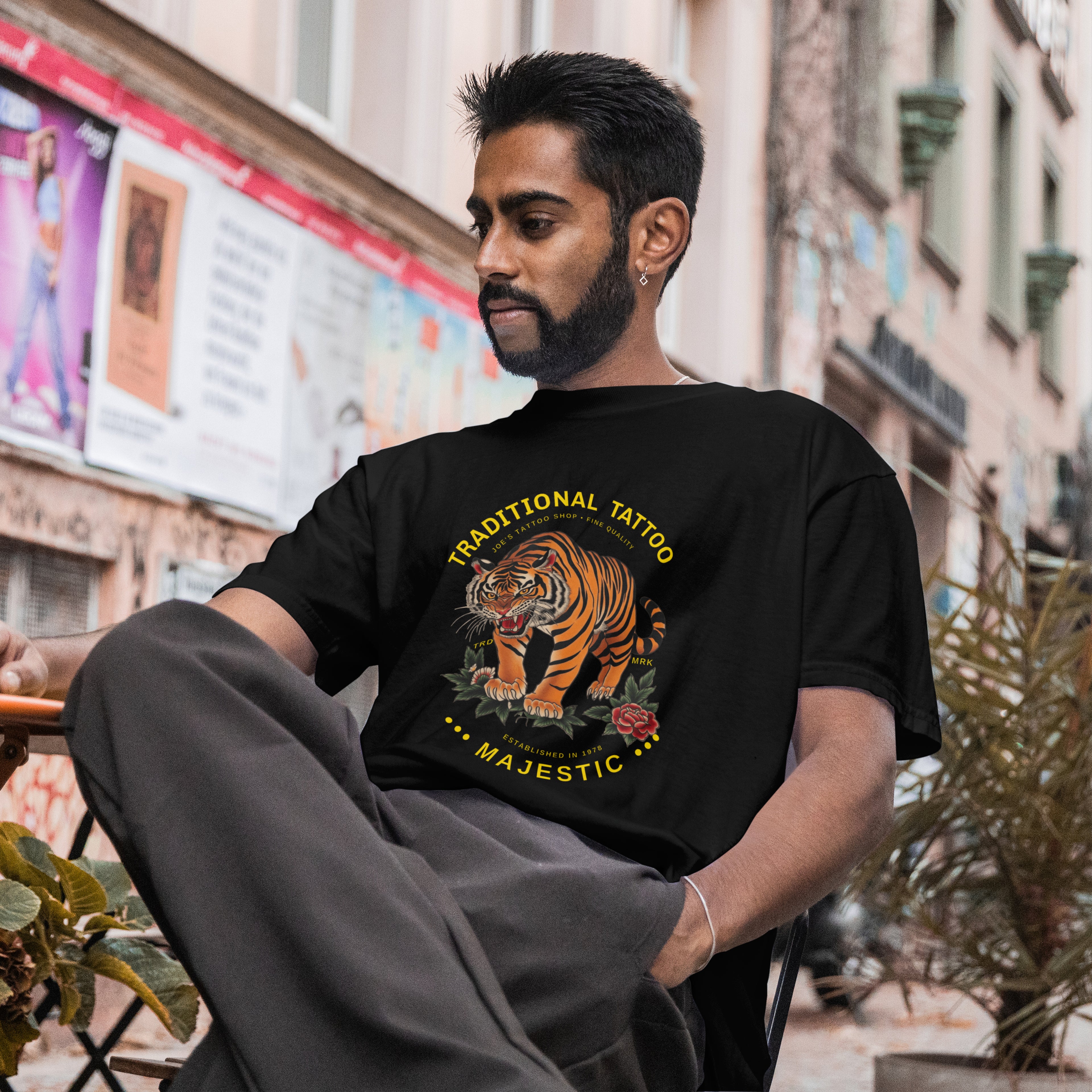 Tiger Traditional Tattoo T-Shirt — "Majestic" Graphic Tee