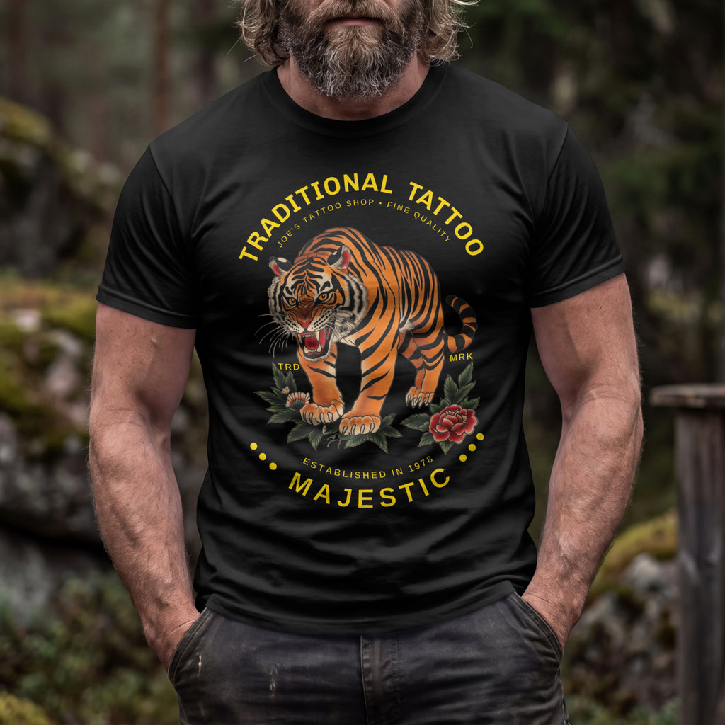 Tiger Traditional Tattoo T-Shirt — "Majestic" Graphic Tee